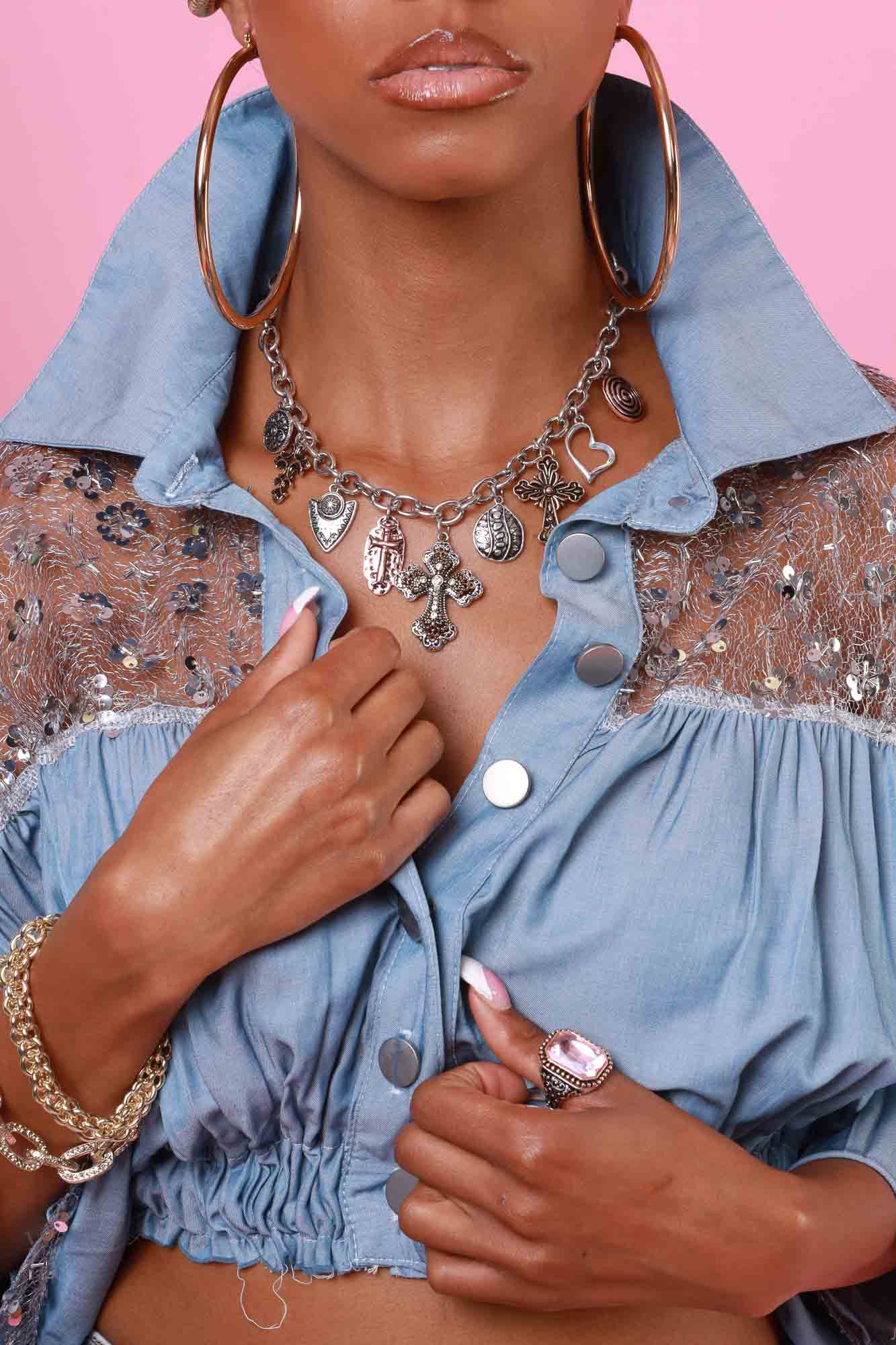 Religion Statement Charm Necklace Set