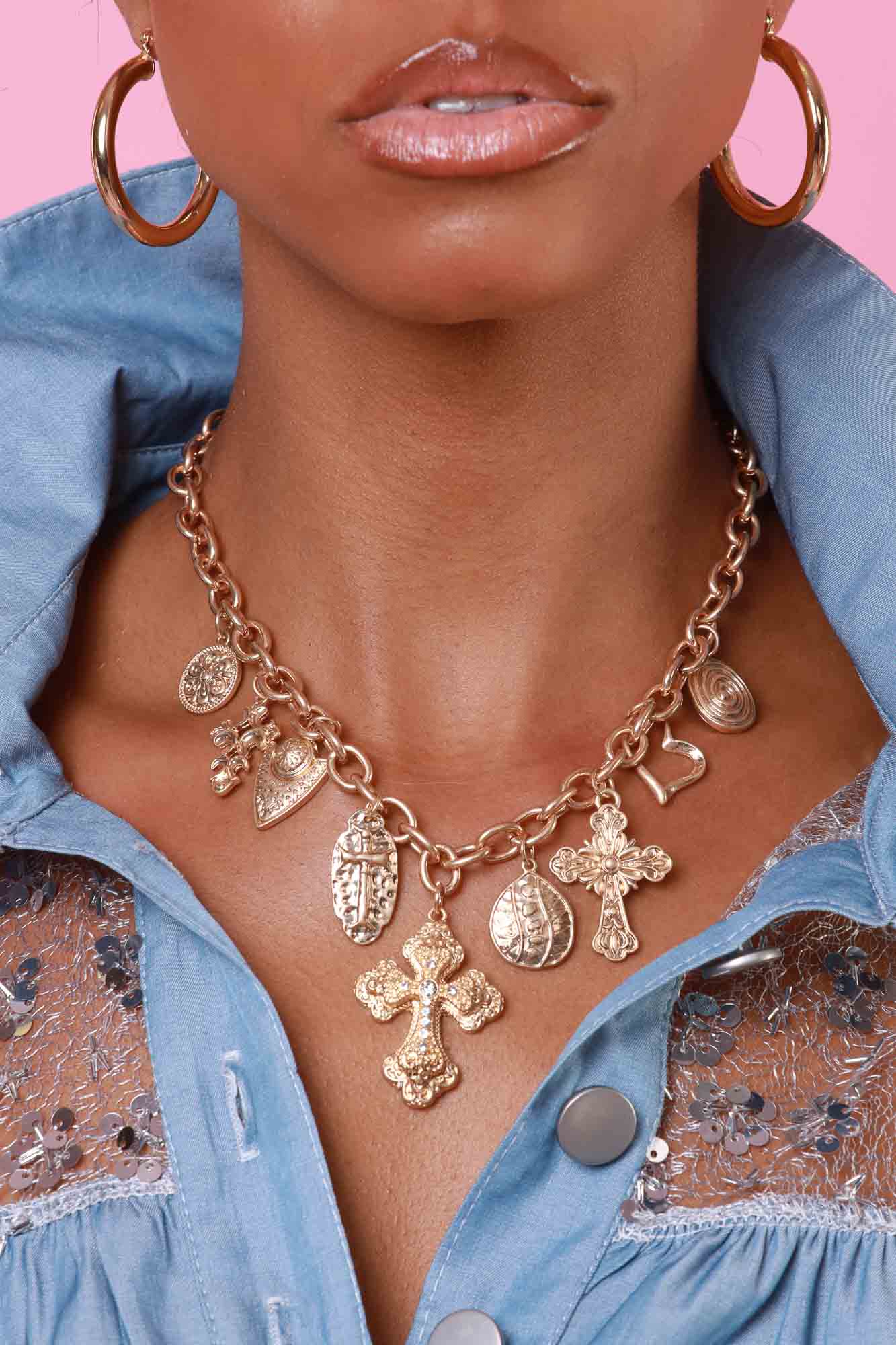 Religion Statement Charm Necklace Set