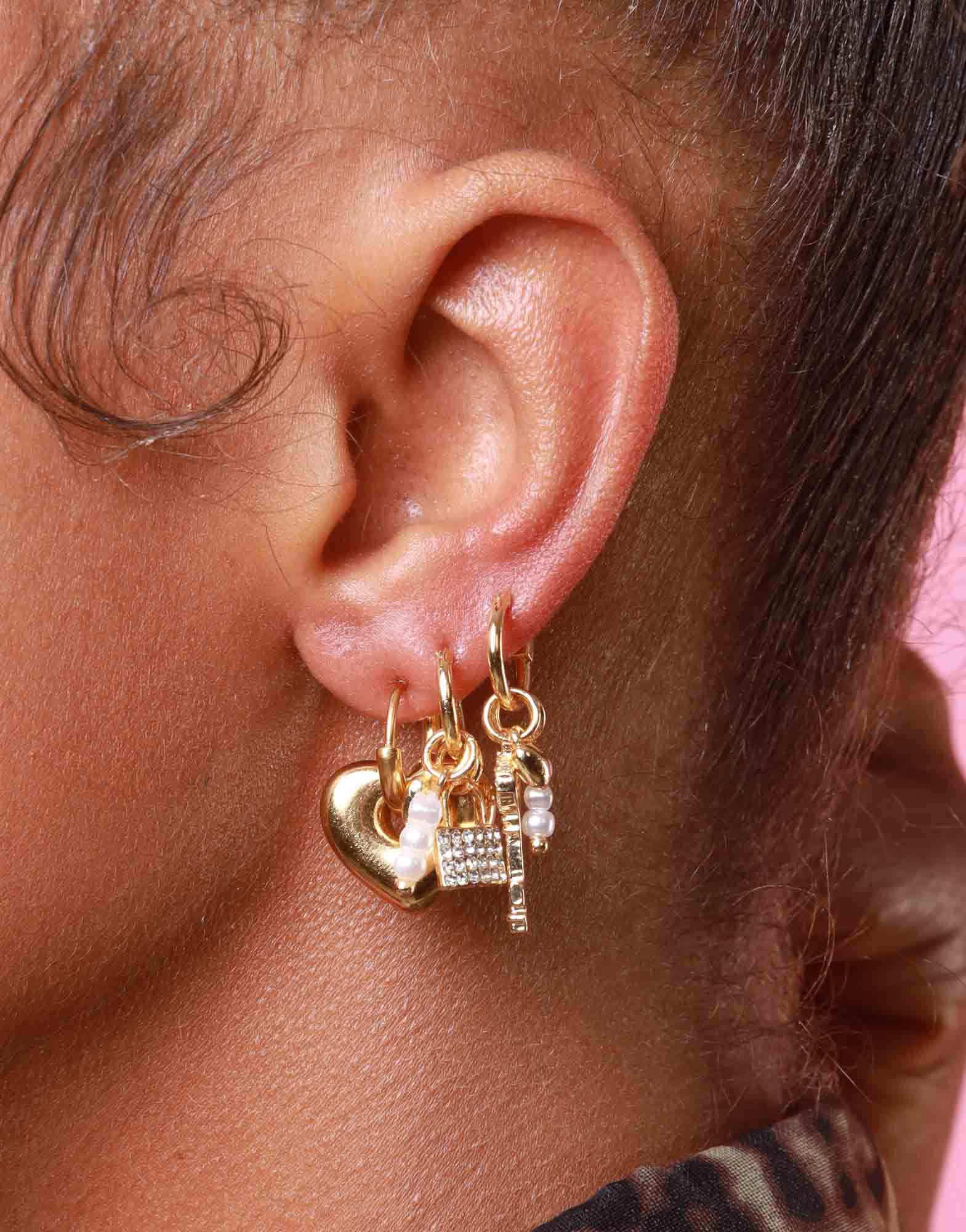 Heart Racer Huggie Charm Earrings
