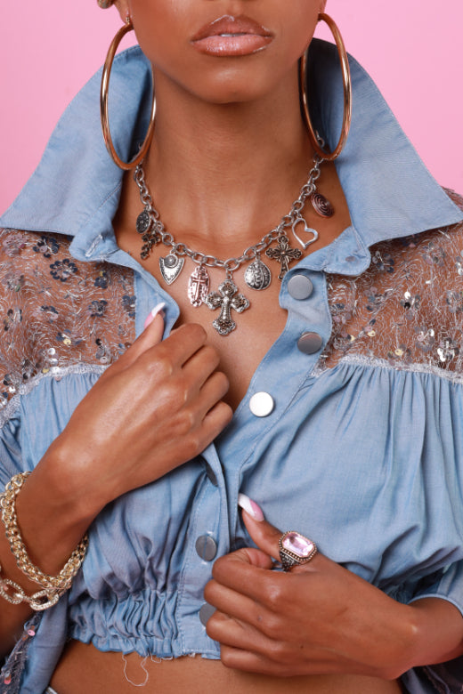 Religion Statement Charm Necklace Set