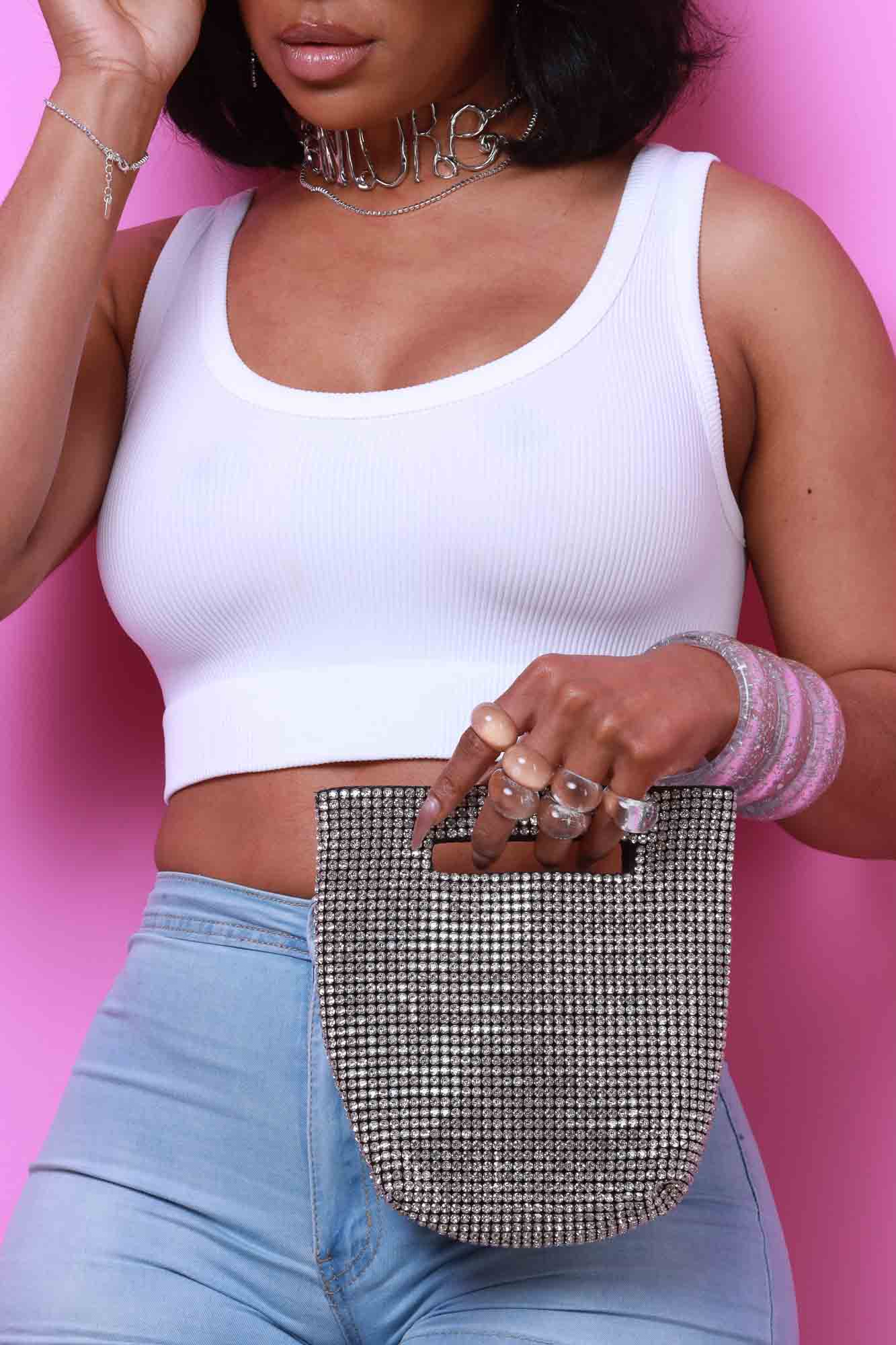Eyes On You Rhinestone Studded Bucket Bag