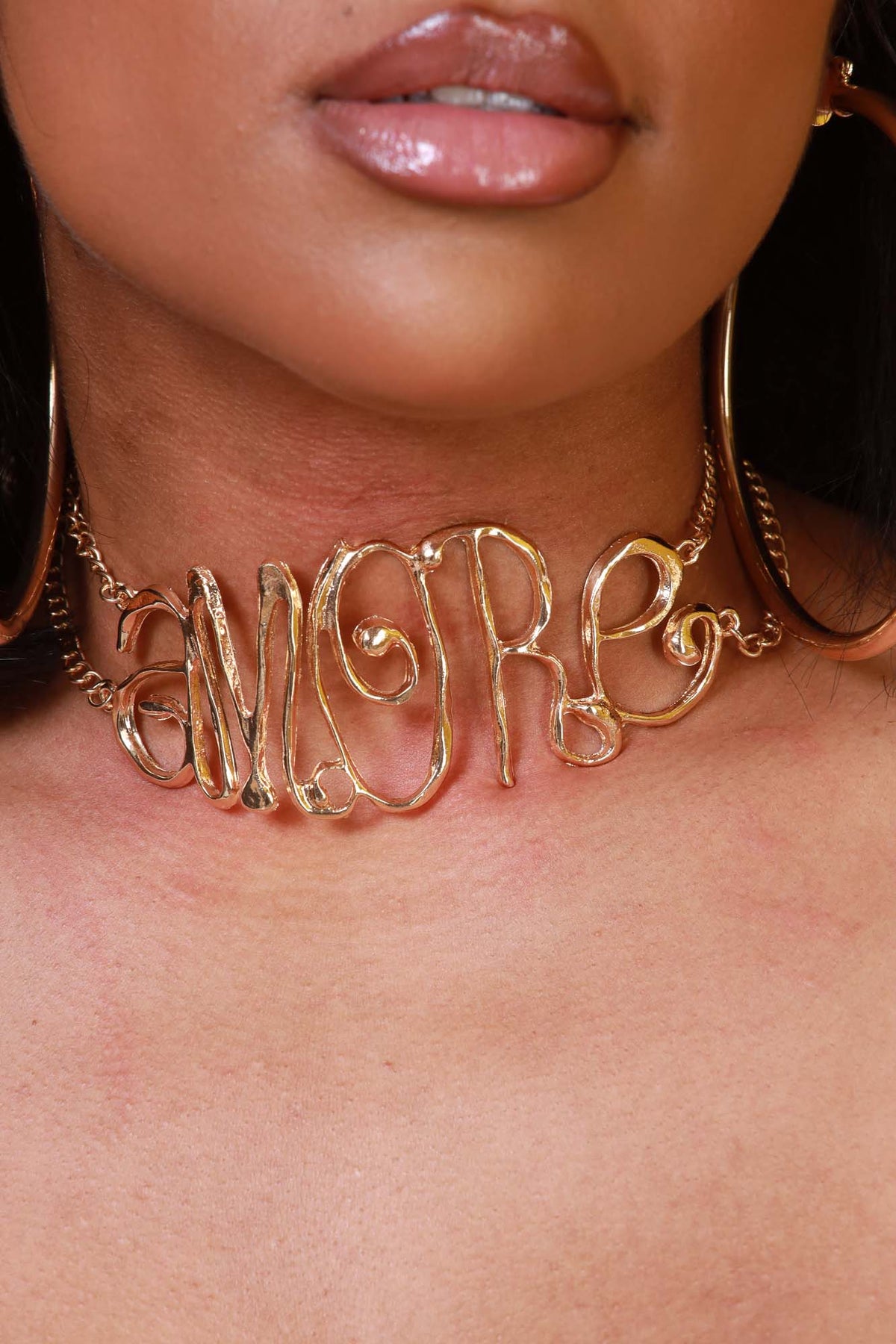 Say It Exaggerated Statement Choker Necklace - Gold Amore