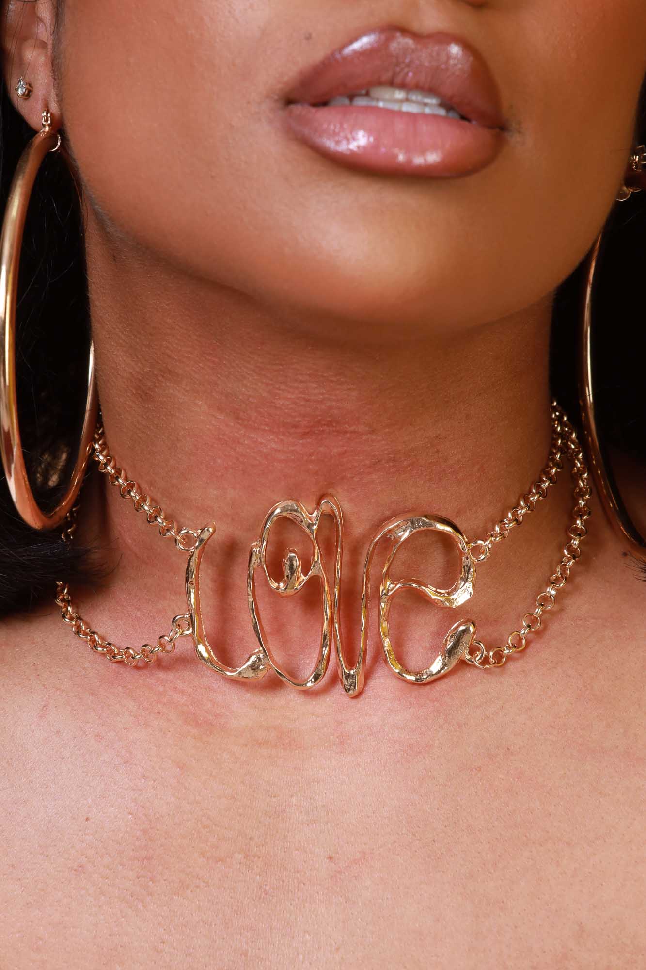 Say It Exaggerated Statement Choker Necklace - Gold Love