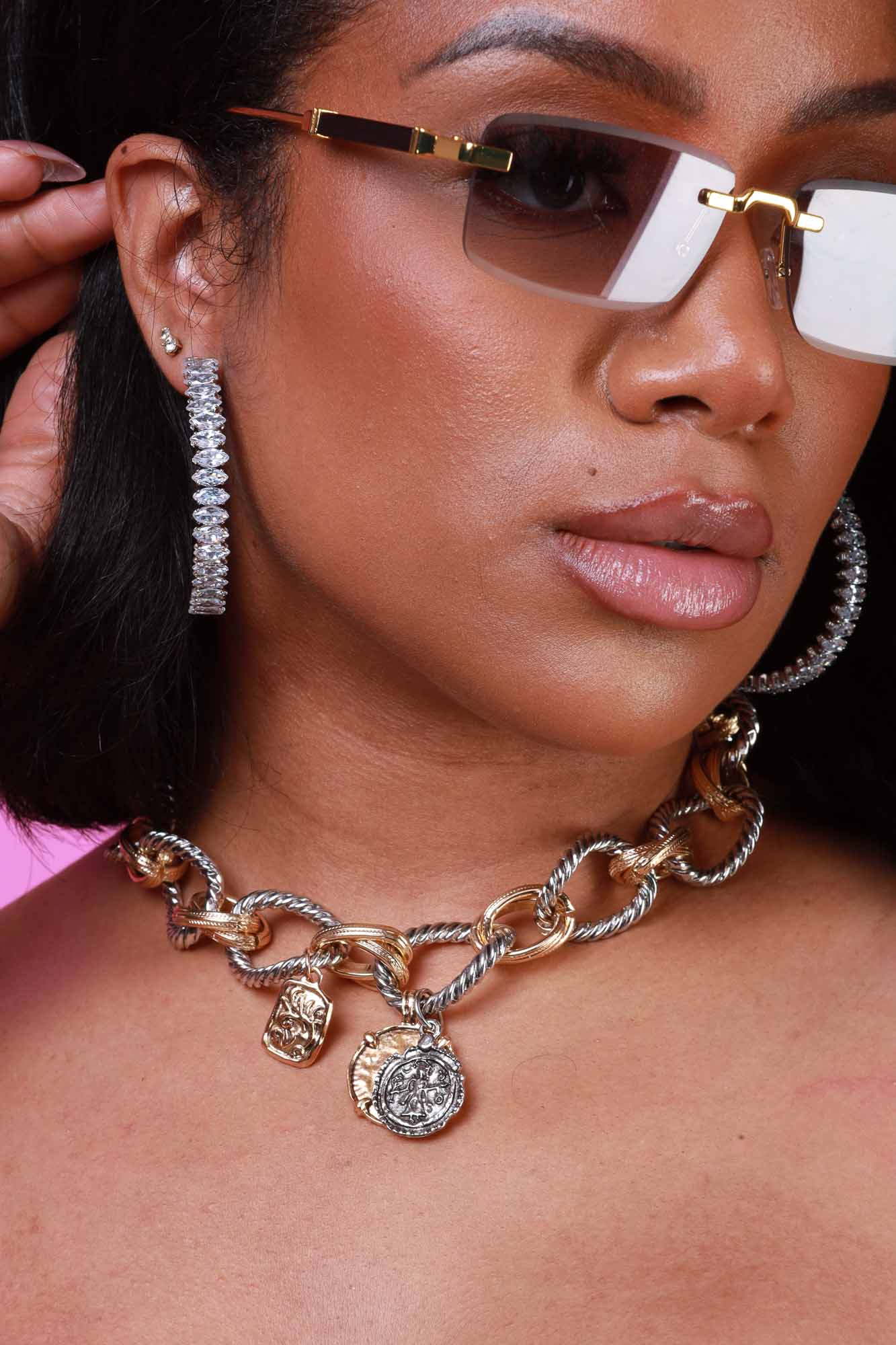 Crystal Ball Rhinestone Hoop Earrings - Gold