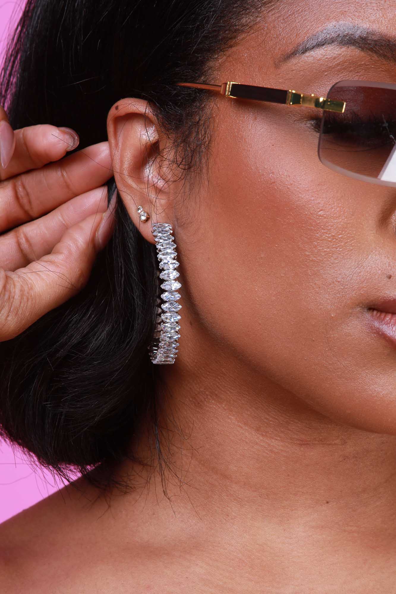 Crystal Ball Rhinestone Hoop Earrings - Gold