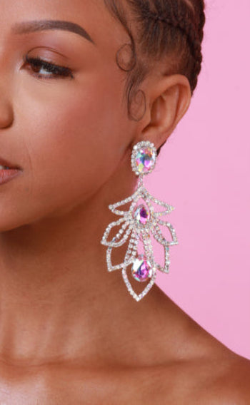 Crystal Lotus Rhinestone Drop Earrings