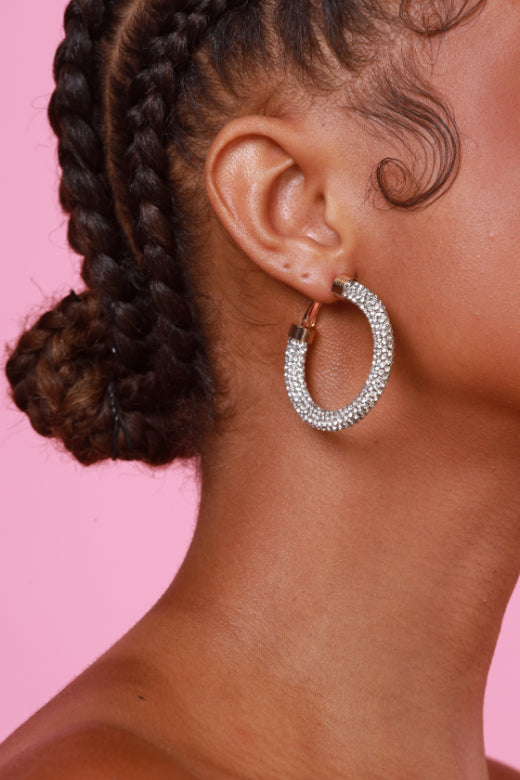 So Gorgeous Rhinestone Pave Hoop Earrings