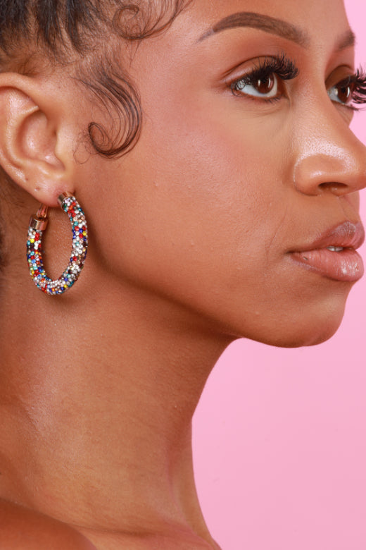 So Gorgeous Rhinestone Pave Hoop Earrings