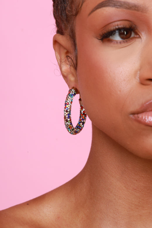 So Gorgeous Rhinestone Pave Hoop Earrings