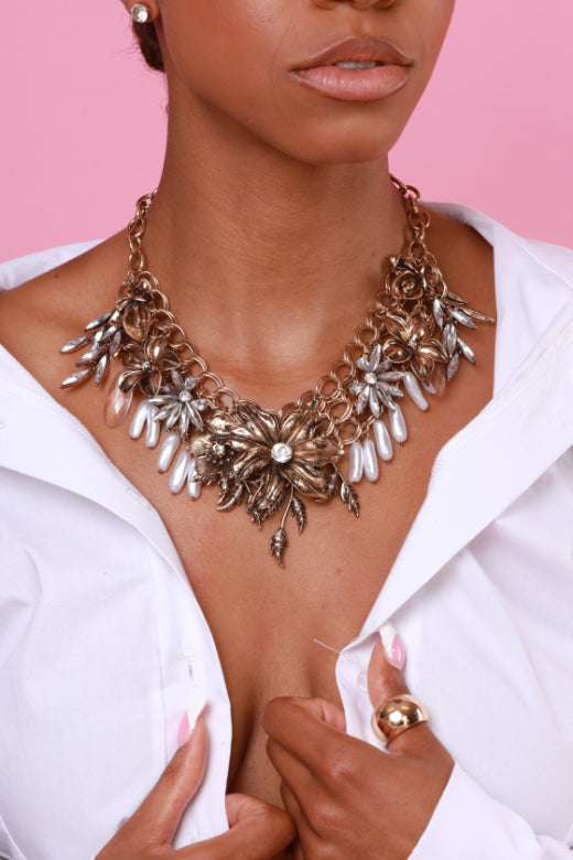 Floral Fantasy Vintage Metal Statement Necklace
