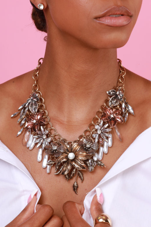 Floral Fantasy Vintage Metal Statement Necklace