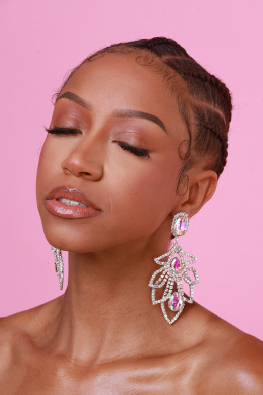 Crystal Lotus Rhinestone Drop Earrings