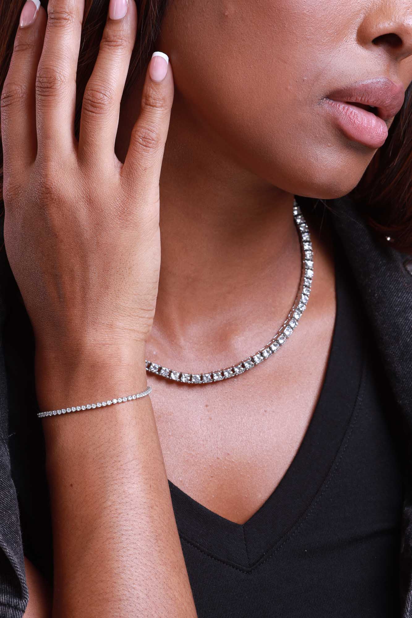 Midnight Club Rhinestone Tennis Necklace - Silver