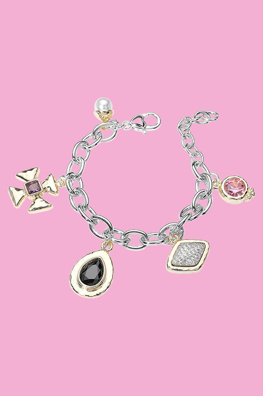 Coexist 14K White Gold Plated Rhinestone Charm Bracelet