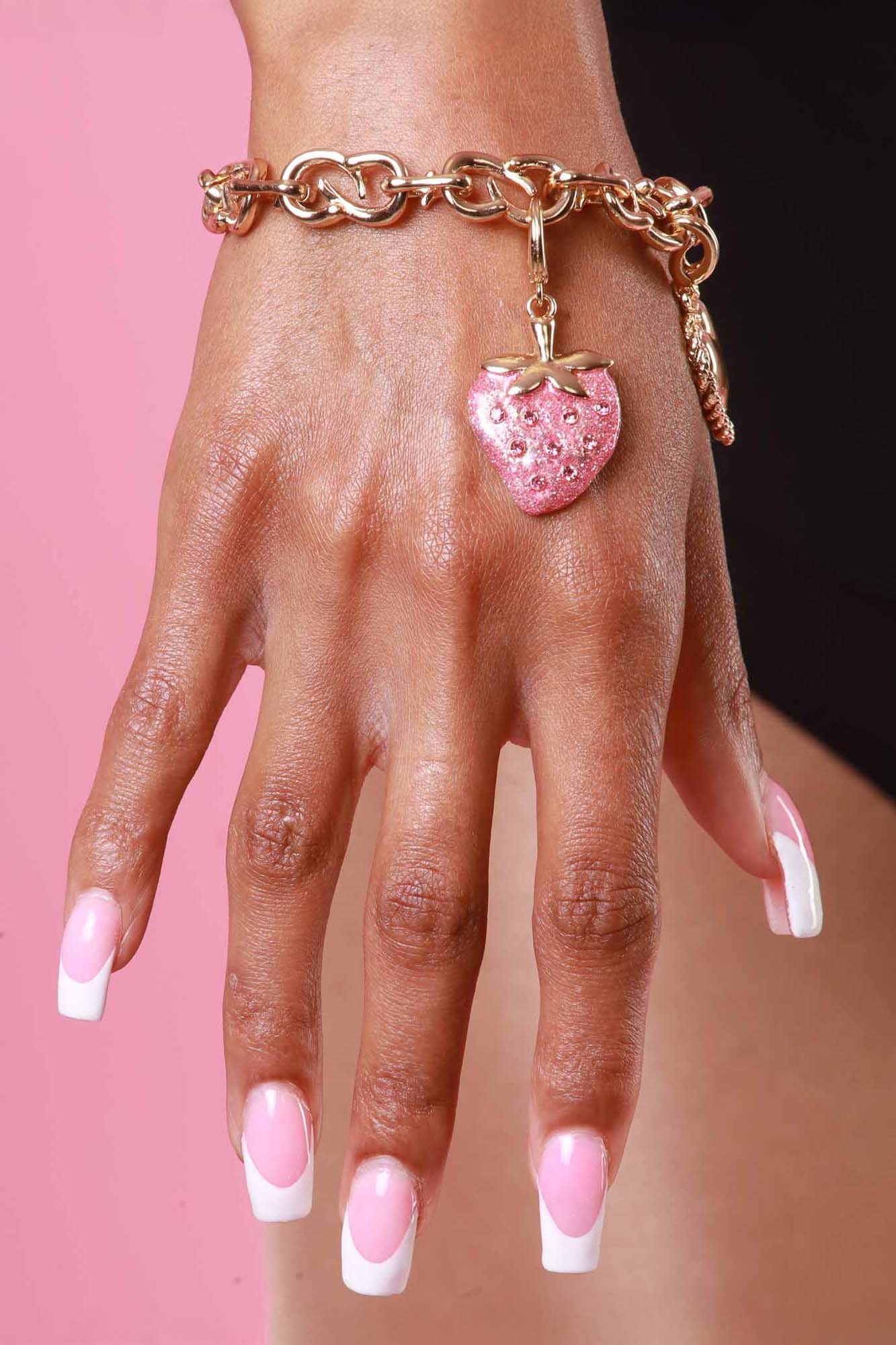 Charmed By You Gold Plated Charm - Pink Strawberry