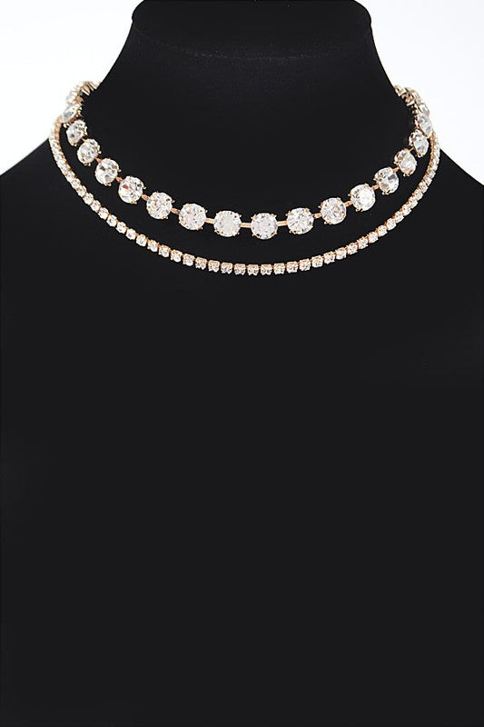 Glow Mode Rhinestone Layered Choker Necklace