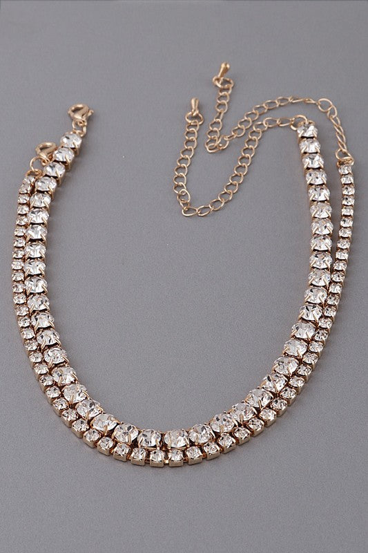 Icy Twinkle Double Layered Rhinestone Choker Necklace