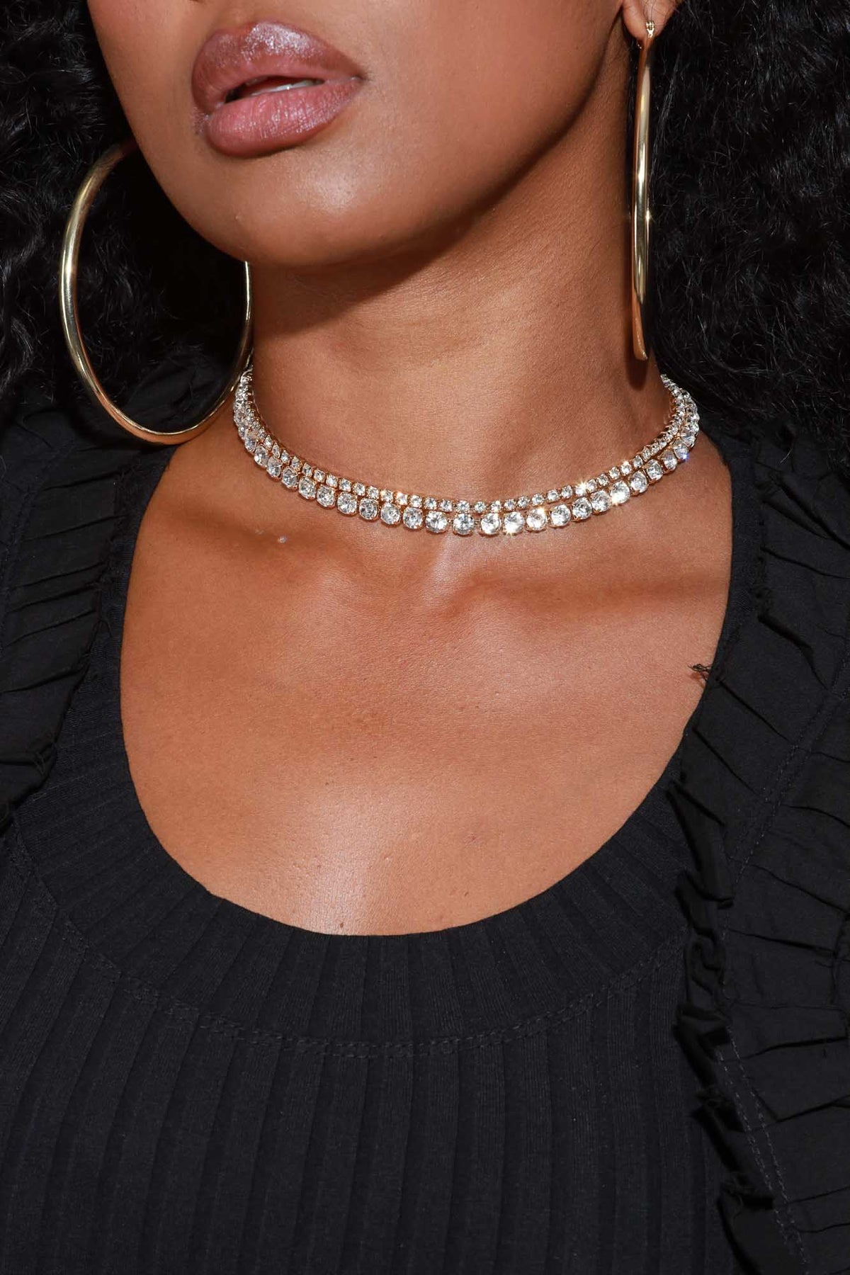 Icy Twinkle Double Layered Rhinestone Choker Necklace