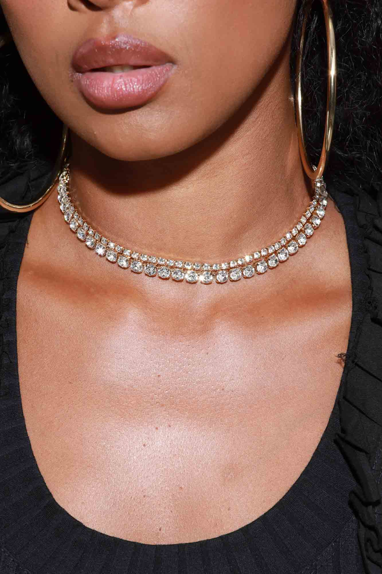 Icy Twinkle Double Layered Rhinestone Choker Necklace