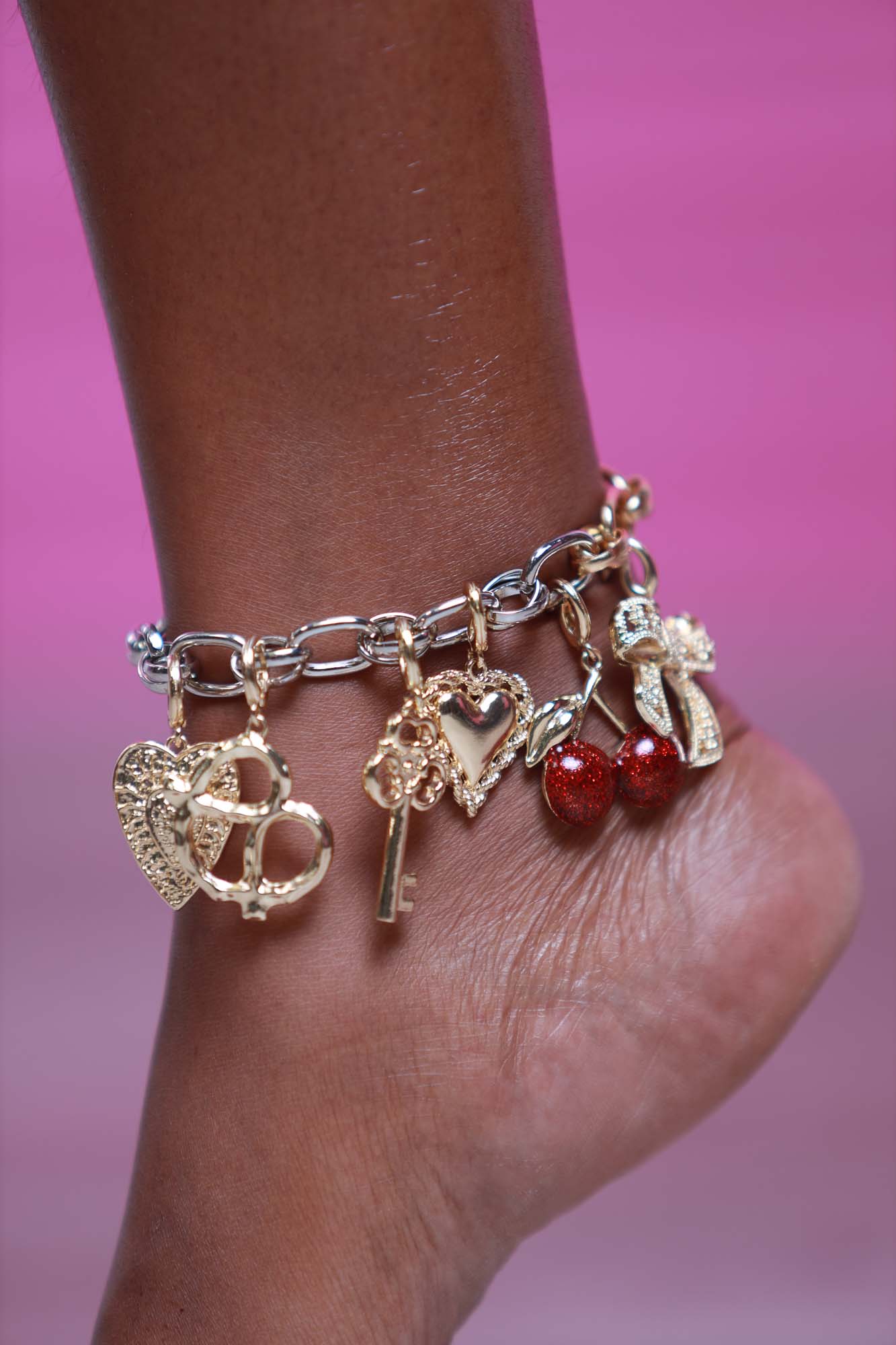 Just Pretend Two Tone Charm Friendly Anklet - Gold/Silver Oval