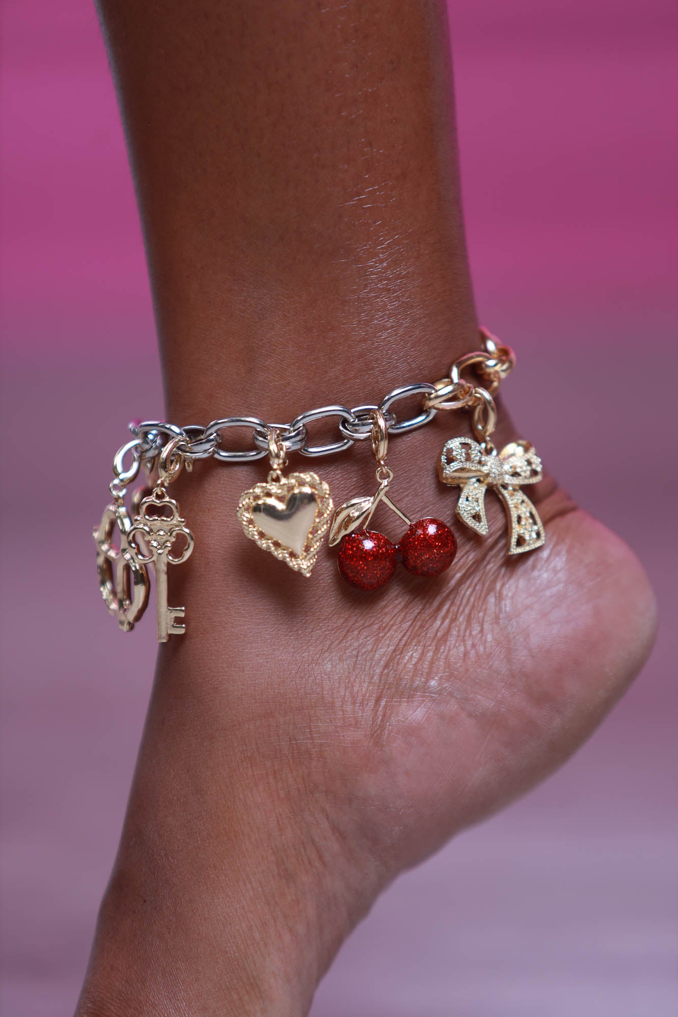 Just Pretend Two Tone Charm Friendly Anklet - Gold/Silver Oval