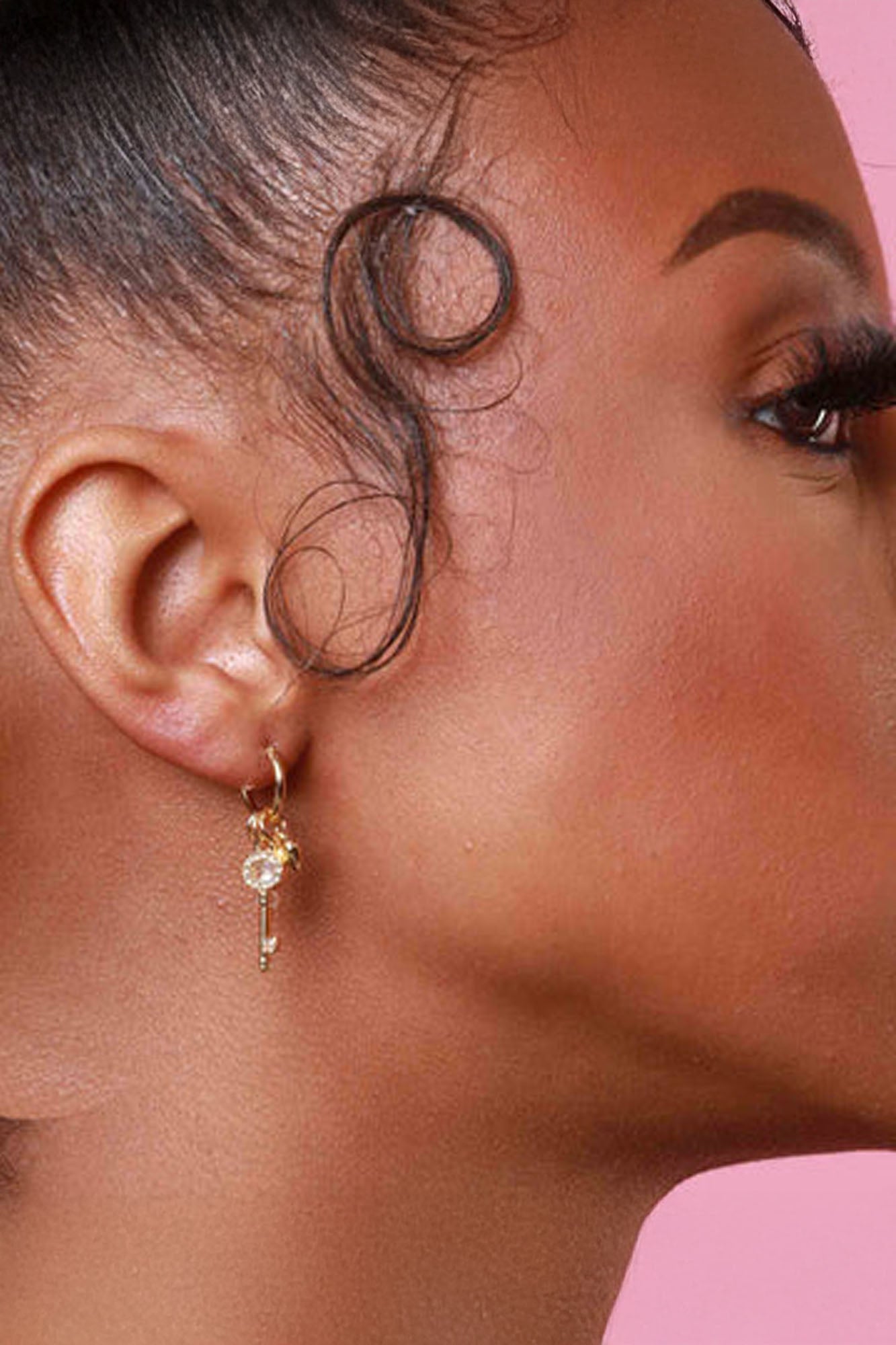 Lock & Key 14K Gold Dipped Charm Hoop Earrings