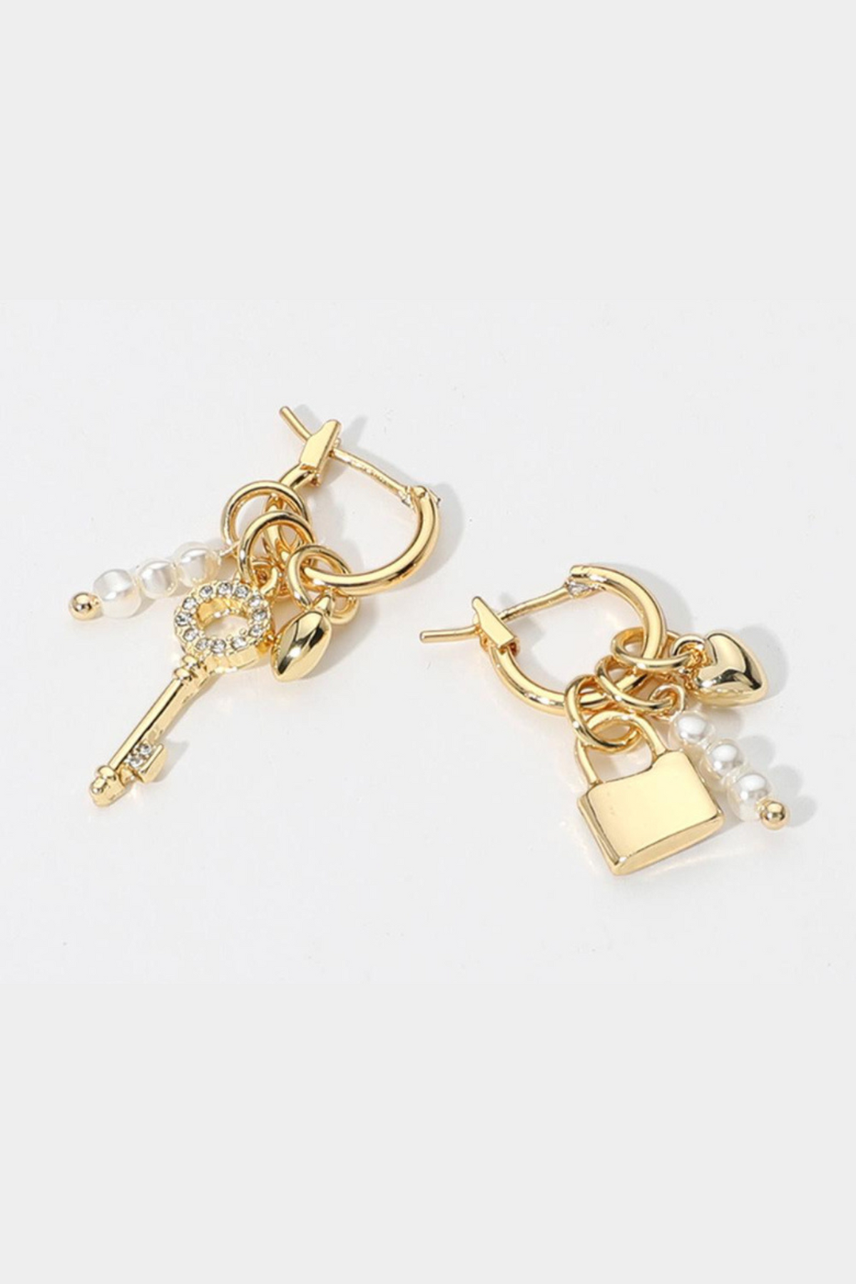 Lock & Key 14K Gold Dipped Charm Hoop Earrings