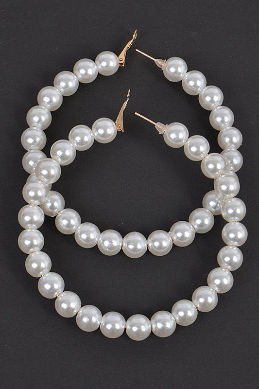 Pearly Gates Pearl Lined Hoop Earrings