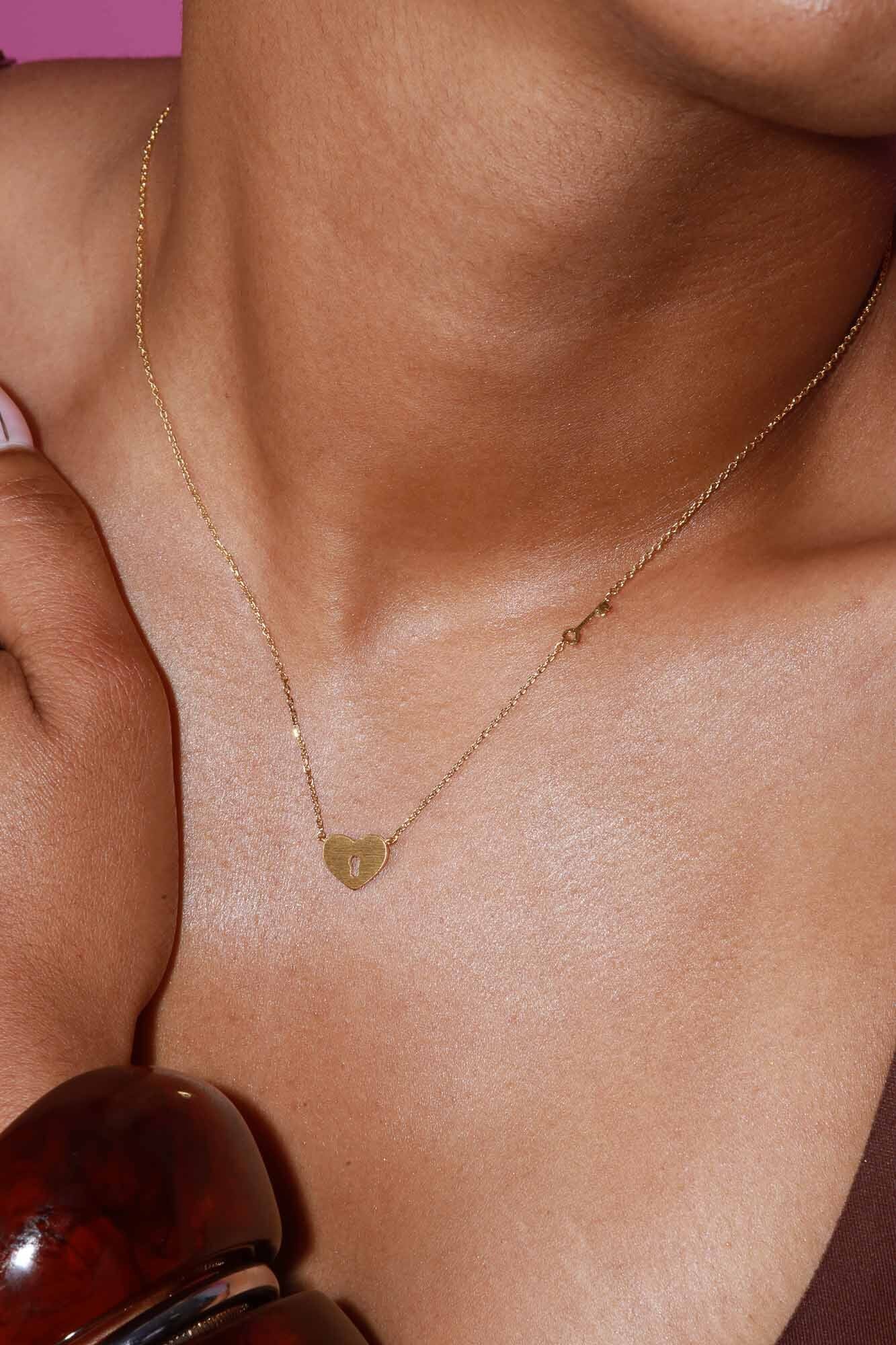 Trust In Me 18K Gold Dipped Heart Lock Pendant Necklace