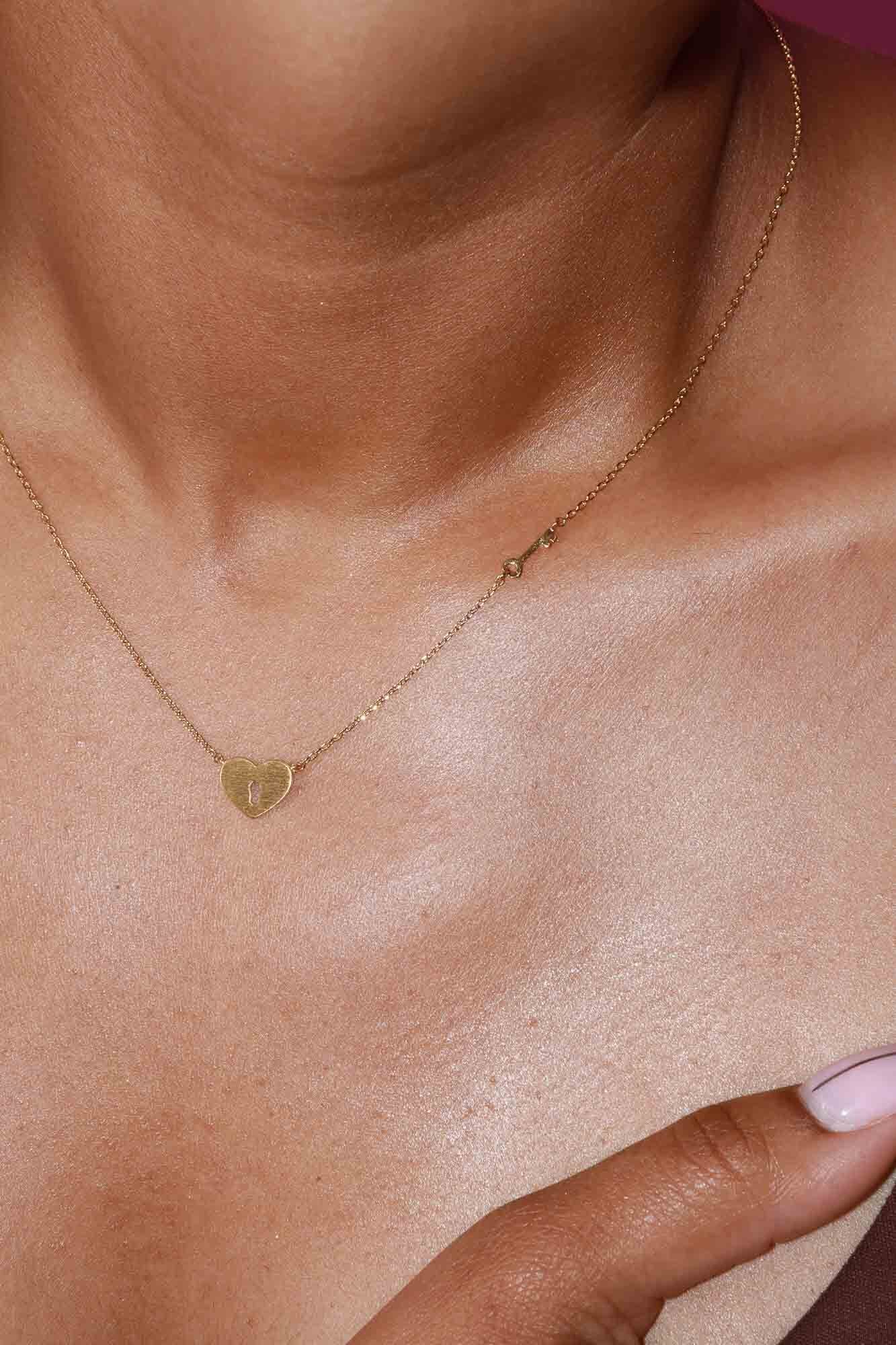 Trust In Me 18K Gold Dipped Heart Lock Pendant Necklace